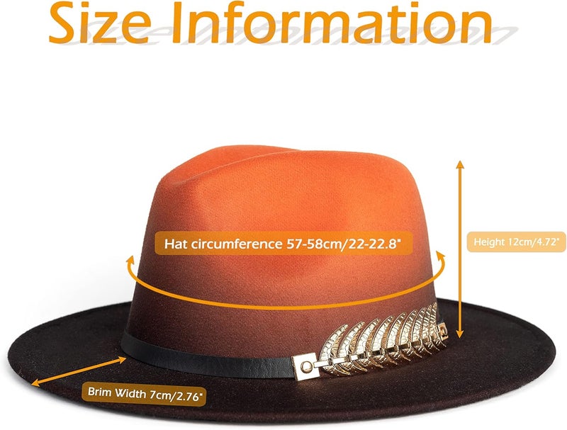 Gossifan Women Gradient Color Fedora Wide Brim Felt Panama Hat with Belt Buckle - Image 3